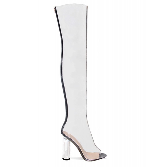 perspex thigh high boots